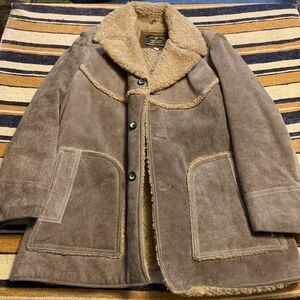 Vintage Genuine Leather Jacket Coat Fleece Lined Men's Tan Y2K Penny Lane 70's